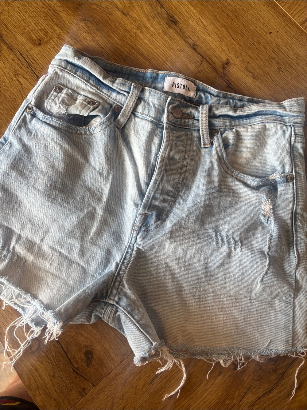 pistola Light Blue Distressed High-Rise Denim Shorts